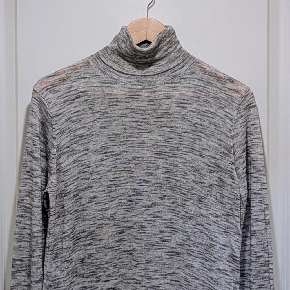 EUC Zara Knit M Cotton Blend Marled Grey Split Hem Turtleneck Longline Sweater - Picture 2 of 4